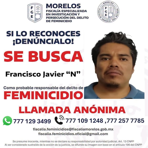 Fiscalía de Morelos gira orden de aprehensión contra Francisco Javier “N”. Foto: Fiscalía de Morelos