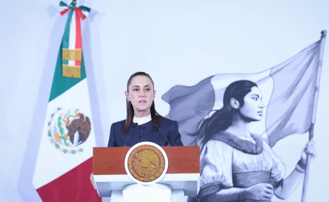 La presidenta Claudia Sheinbaum en la “Mañanera del Pueblo” del 26 de mayo de 2026 en Palacio Nacional. Foto: Luis Camacho/ EL UNIVERSAL