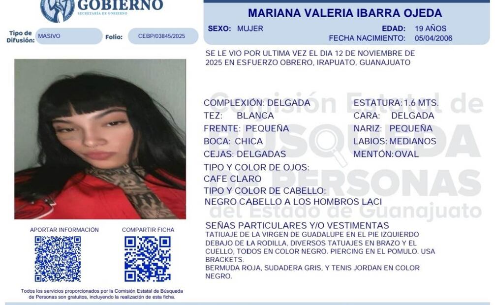 Amnistía Internacional urge búsqueda de Mariana Valeria, rastreadora guanajuatense (14/11/2025). Foto: Especial