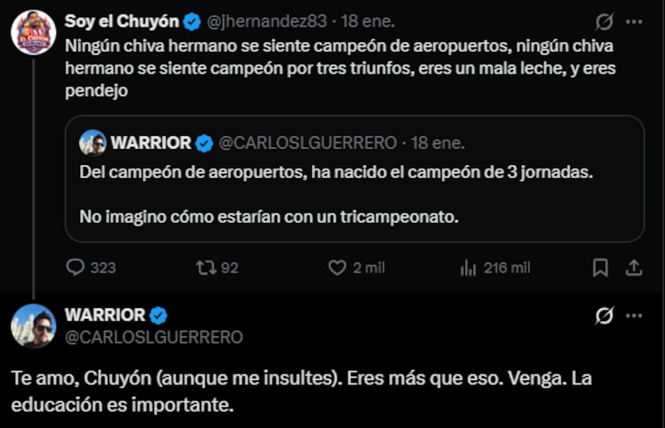 Así fue la discusión entre el Warrior y el Chuyón