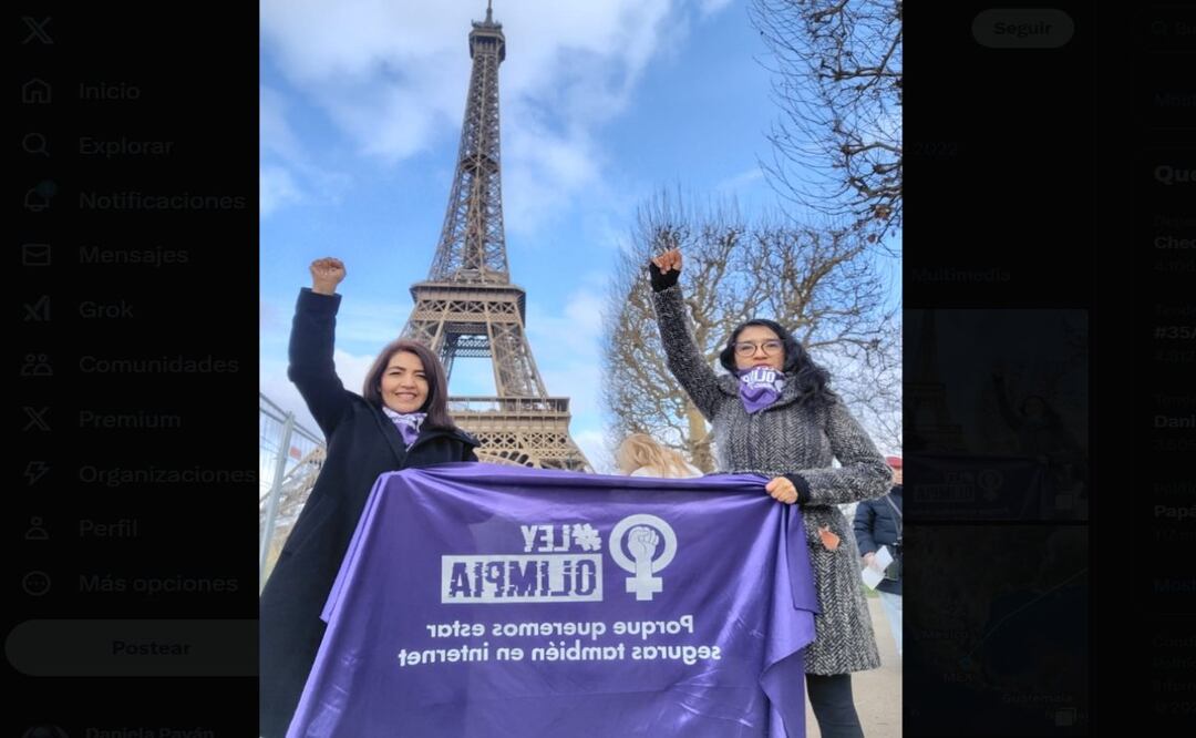 Embajadoras del movimiento Ley Olimpia en París, Francia. | Imagen: captura de pantalla @LeyOlimpiaLATAM