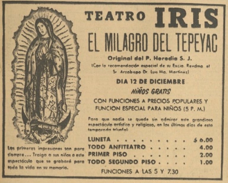 En el Teatro Esperanza Iris se celebró a la Virgen de Guadalupe, era diciembre de 1952.
Hemeroteca EL UNIVERSAL.