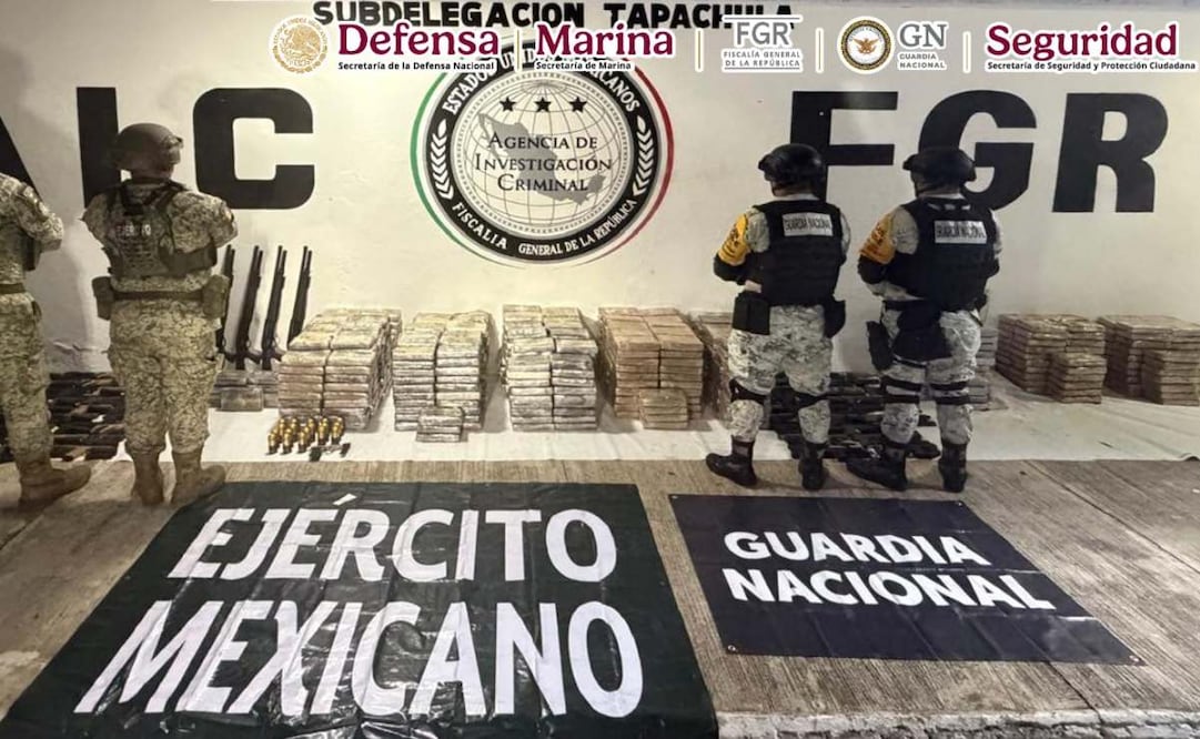 Autoridades catean inmueble en Tapachula con 687 kilos de cocaína y 147 armas. Foto: Especial