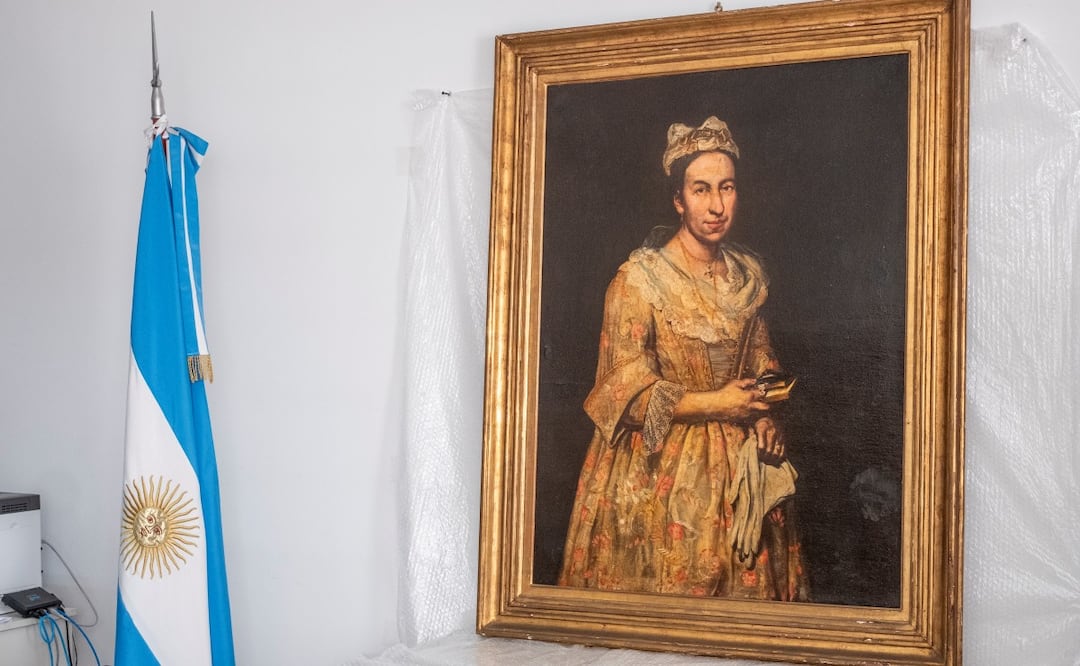 Fotografía del cuadro 'Retrato de una dama' este miércoles, en Mar del Plata (Argentina). Los herederos de un cuadro robado por un oficial nazi durante la Segunda Guerra Mundial y ubicado en los últimos días en la ciudad argentina de Mar del Plata, entregaron este miércoles la obra de arte a la Justicia del país suramericano Foto: EFE