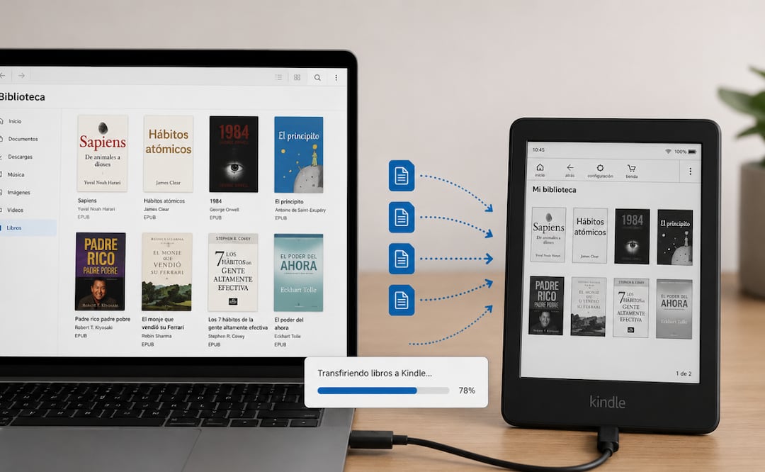 Puedes pasar libros electrónicos de hasta 200 MB de tu computadora a tu Kindle. Foto: Imagen generada con IA