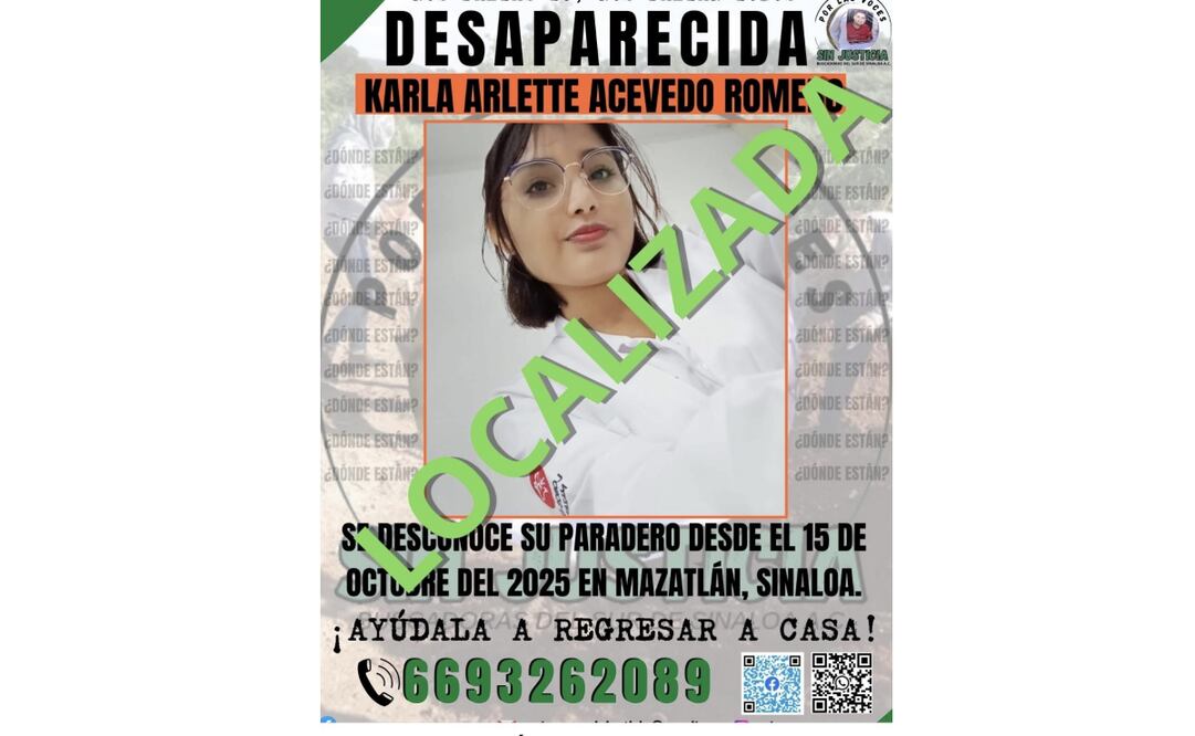 La joven estudiante de medicina de la Universidad Autónoma de Durango, campus Mazatlán, Karla Artlette Acedo Romero, de 20 años de edad, apareció sana y salva.
Foto: Especial.