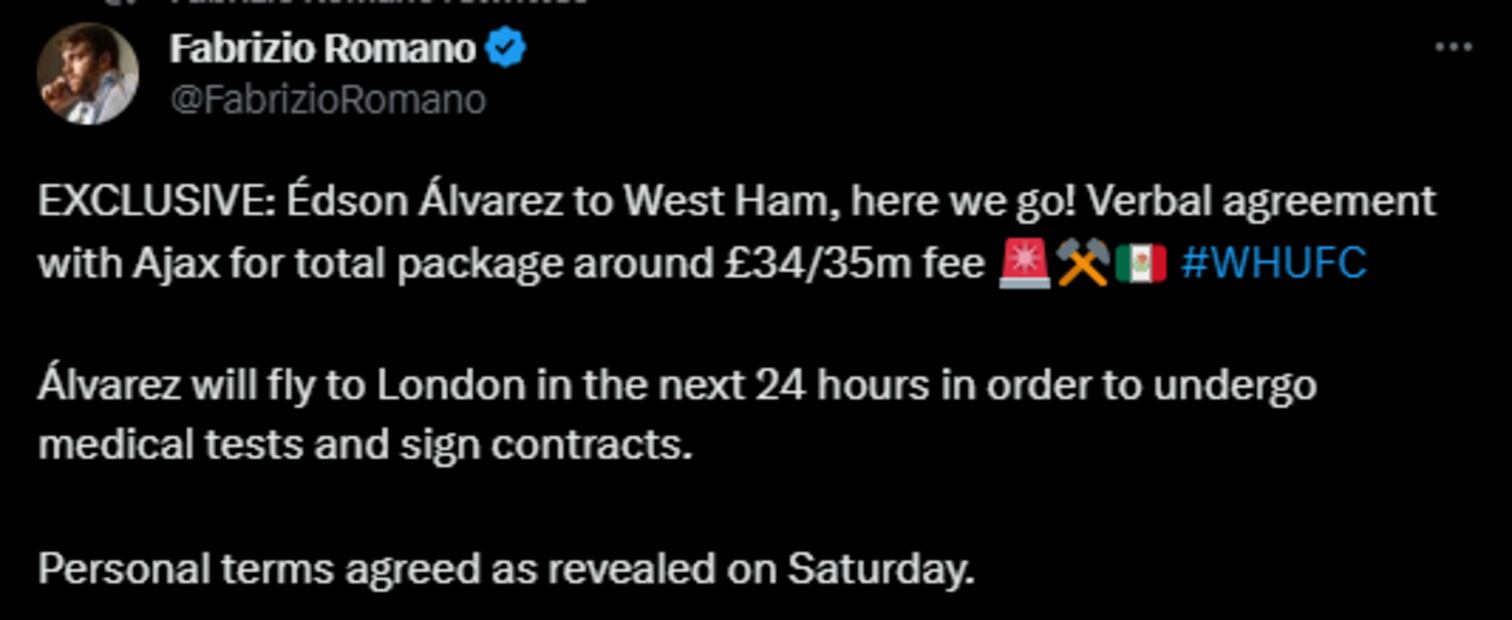 Edson Álvarez llegará al West Ham