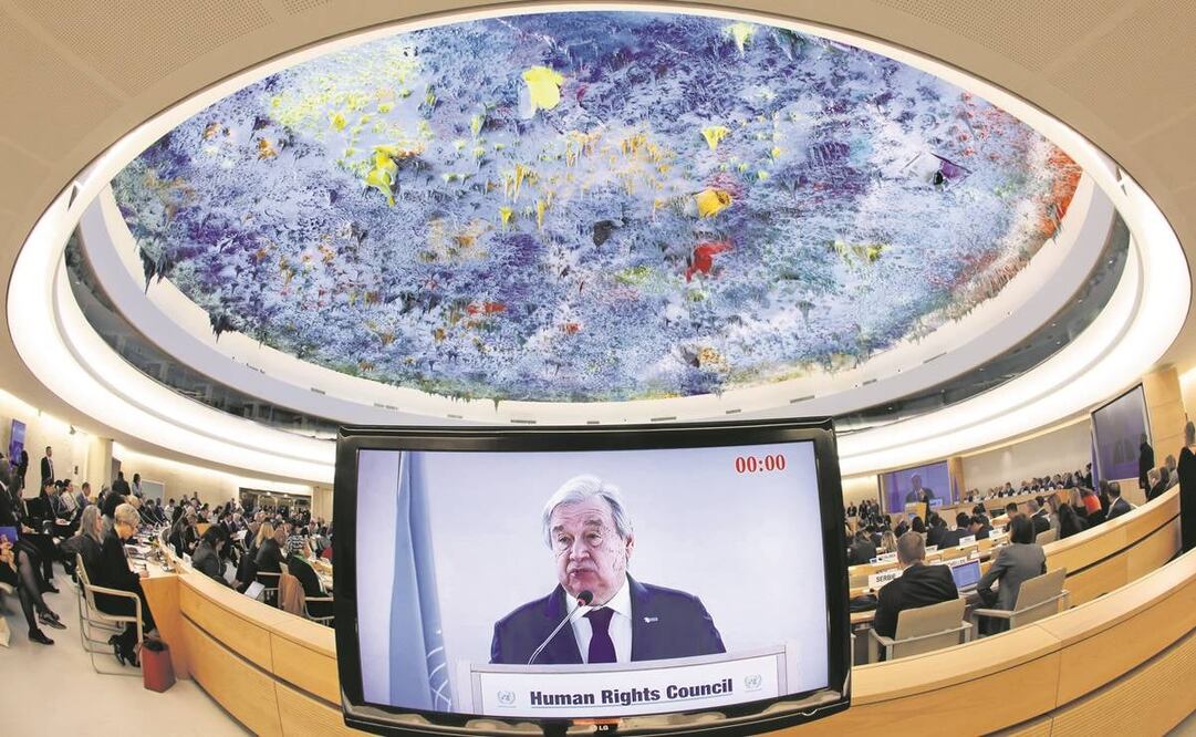 Antonio Guterres, jefe de la ONU, en la inauguración del Consejo de Derechos Humanos en Suiza.