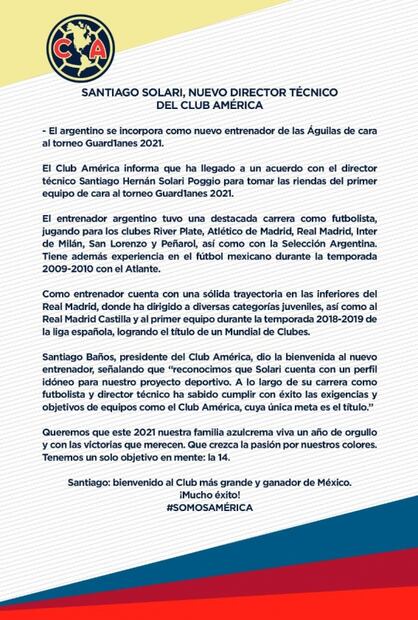 Santiago Solari, nuevo entrenador del América