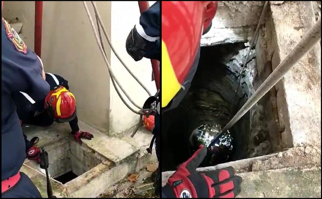 Elementos del H. Cuerpo de Bomberos rescataron a una niña que cayó en un pozo en Mérida, Yucatán. Foto: Especial