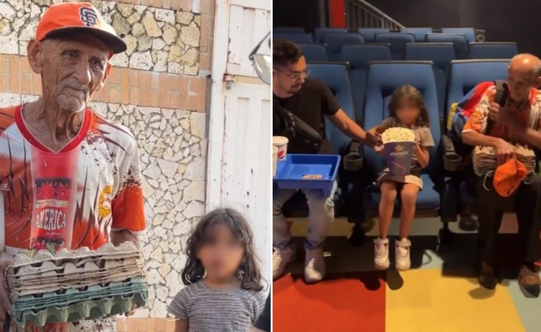 Abuelito y su nieta van por primera vez al cine. / Foto: captura video de TikTok.