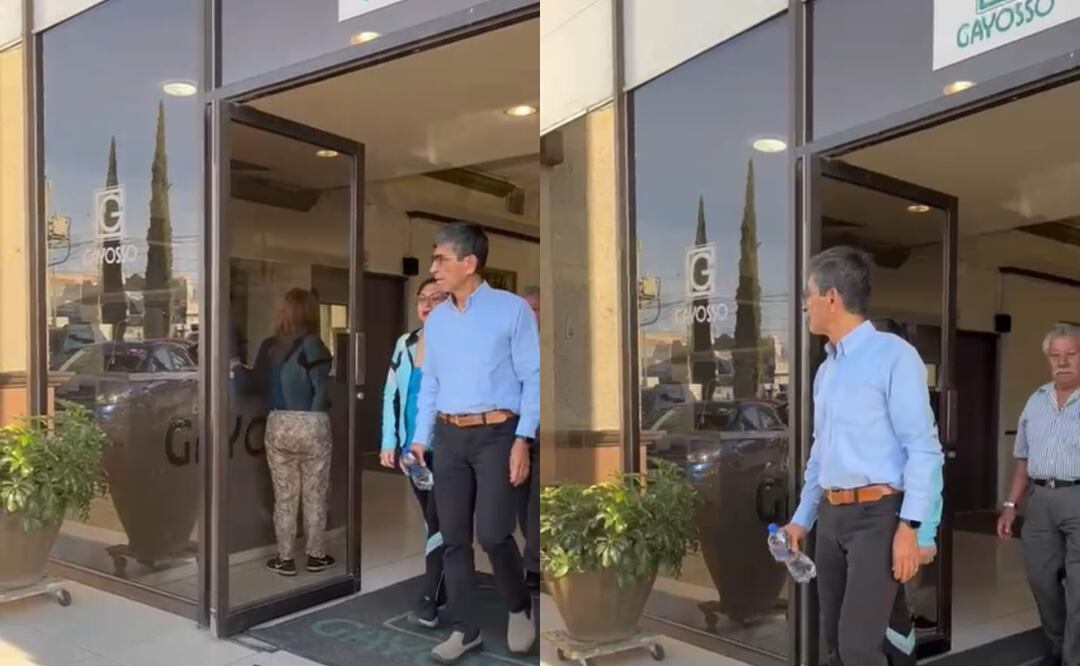 Padre de la fotoperiodista Berenice Giles saliendo de la funeraria donde llegaron los restos de la joven desde CDMX hasta Aguascalientes (08/04/2025). Foto: Especial