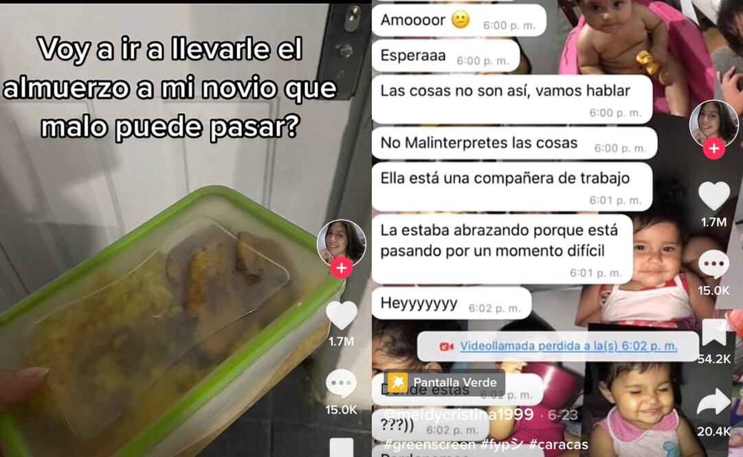 Una mujer de Caracas, Venezuela, se hizo viral tras exponer la decepción que se llevó al llevar el lonche a su novio. Foto: TikTok  (@meidycristina1999)