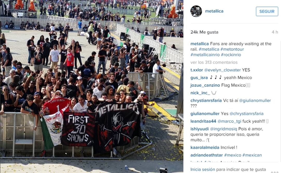 El cartel de hoy está encabezado por Metallica, banda estadounidense que, contando con la actual, ha estado presente en ocho de las 16 ediciones del Rock in Río. FOTO: Instagram metallica