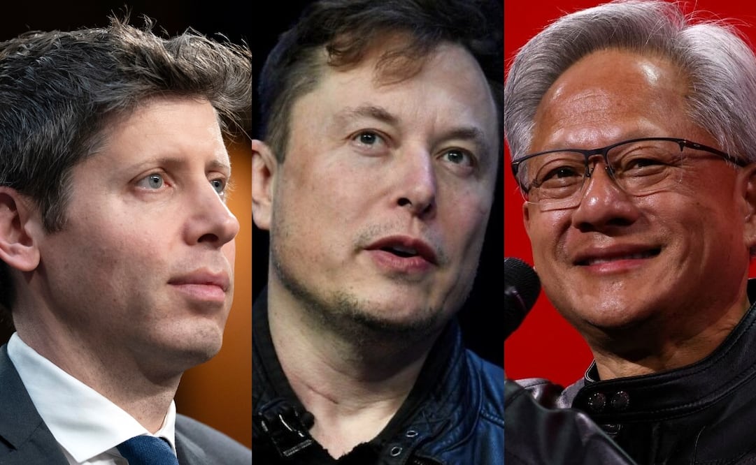 Sam Altman, de OpenAI; Elon Musk, de xAI; y Jensen Huang, de Nvidia. Foto: especial