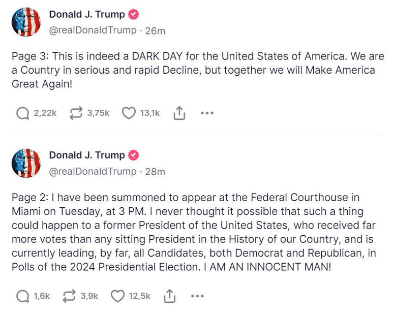 Publicación de Donald Trump en Truth Social. Foto: Captura