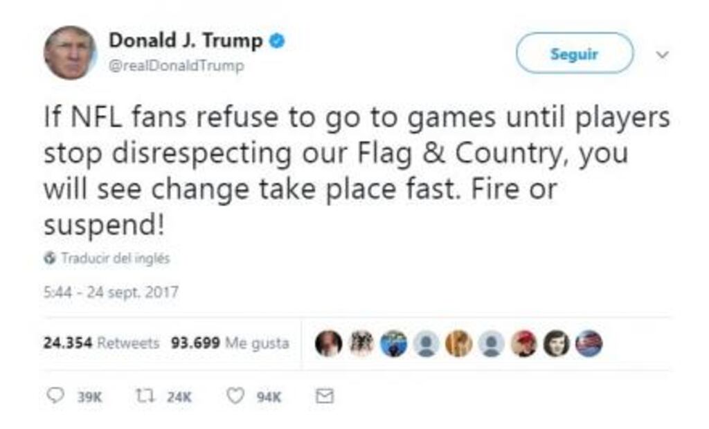 Trump pide a fans boicotear la NFL 