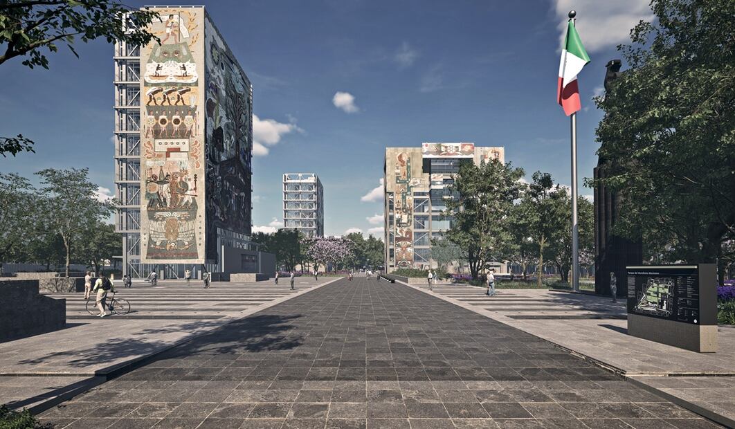 El proyecto rescata principalmente los murales del complejo de la extinta Secretaría de Comunicaciones y Obras Públicas; además, integrará áreas verdes, senderos, pistas para corredores y museos. Foto: especial