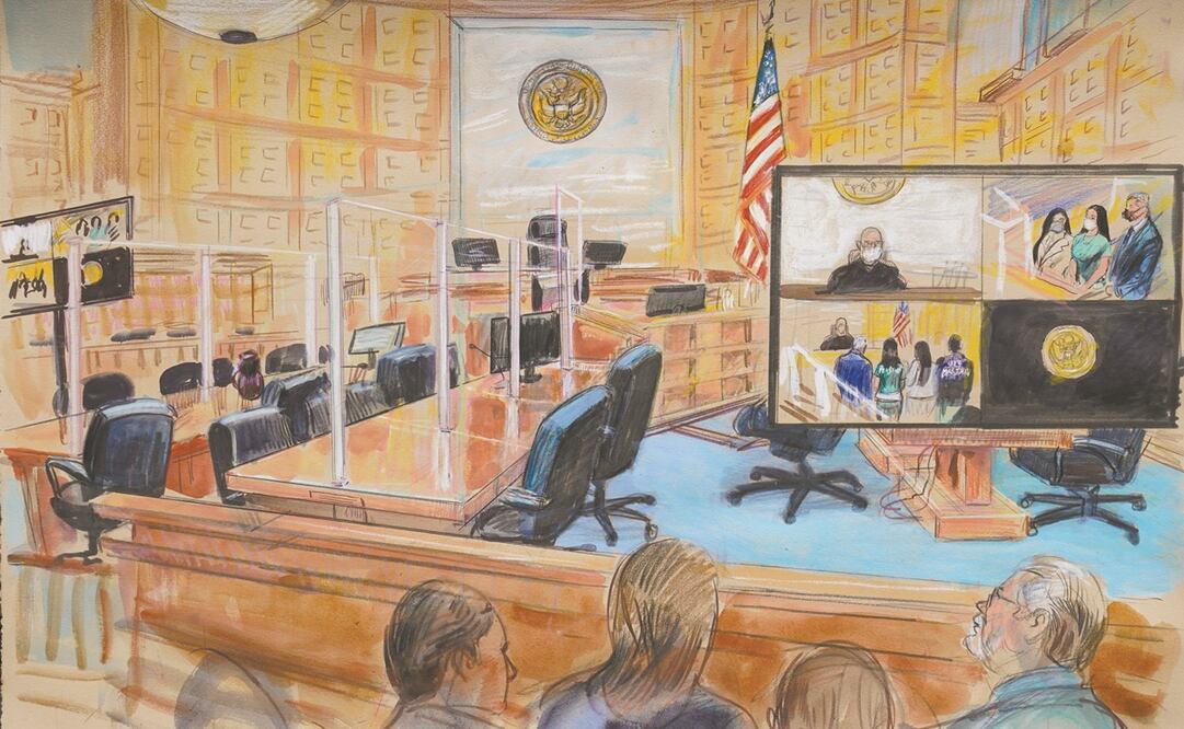 Emma Coronel hizo oficial su acuerdo de culpabilidad por tres delitos relacionados con el narcotráfico ante el juez Rudolph Contreras en la ciudad de Washington. Foto: Dana Verkouteren. ap