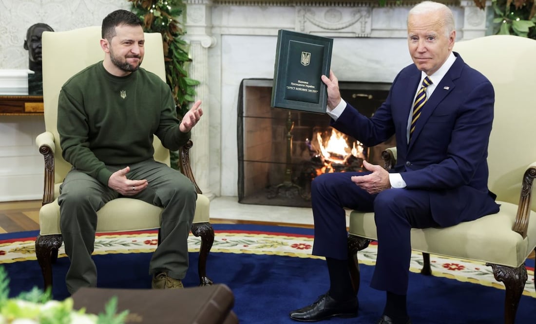 El 21 de diciembre de 2022, el presidente Joe Biden se reunió con su par ucraniano, Volodimir Zelensky. Foto: Oliver Contreras. EFE