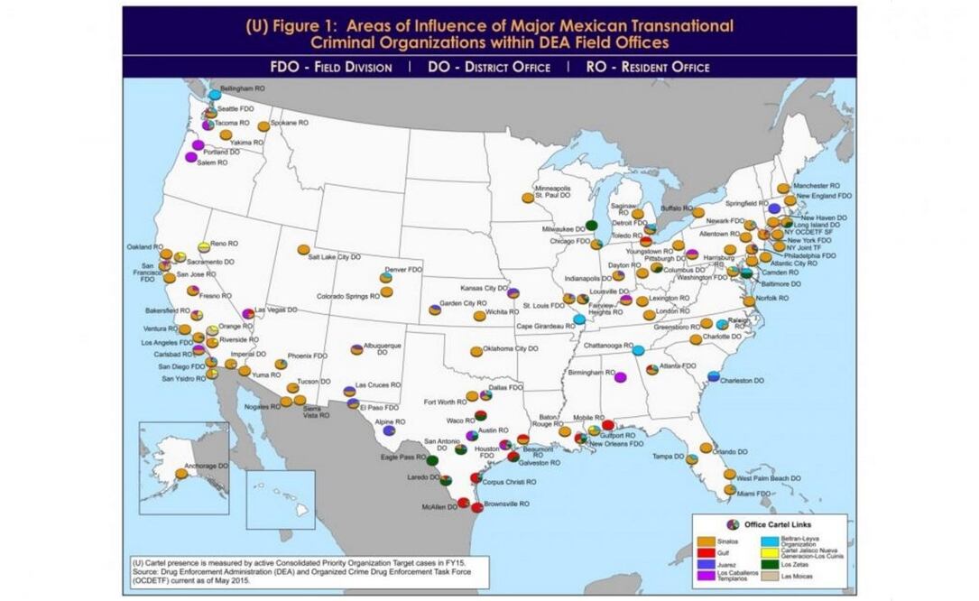 DEA's declassified map demonstrating that the only point of entry of drugs smuggled into the U.S. by the Jalisco Cartel is Tijuana. (Photo: Special)