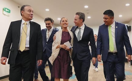 Con una sonrisa y un abrazo de Manuel Velasco, Sheinbaum espera resultado de la encuesta de Morena