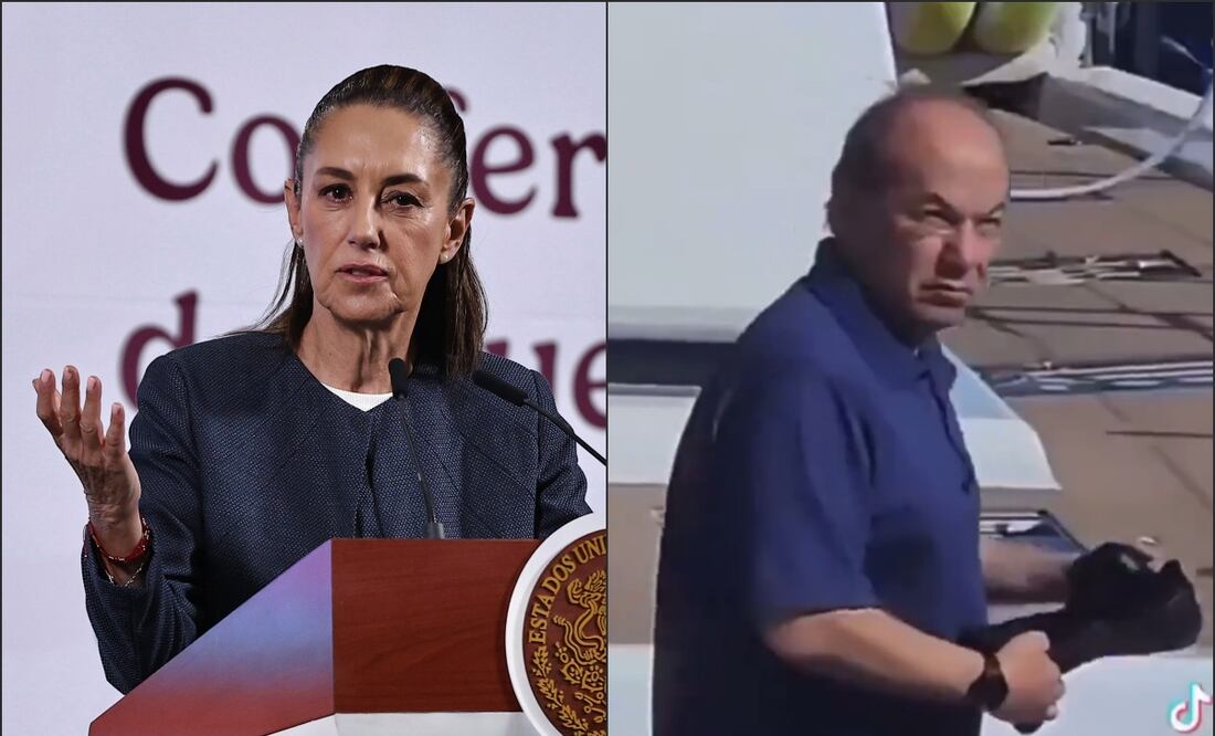 Claudia Sheinbaum criticó a Felipe Calderón tras ser captado en un yate. Foto: Berenice Fregoso/EL UNIVERSAL y captura de pantalla