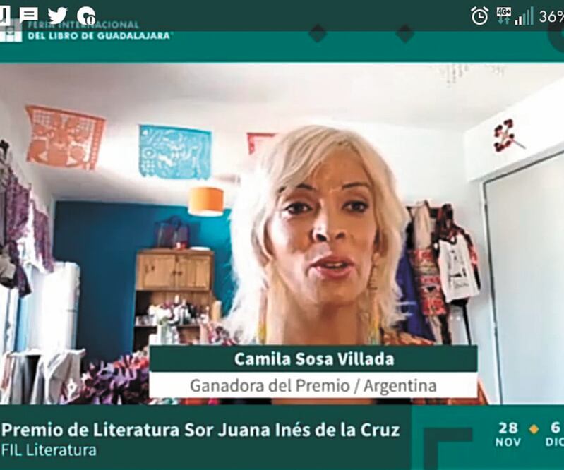 La escritora argentina Camila Sosa Villada, ayer, en transmisión con la FIL Guadalajara. www.fil.com.mx/