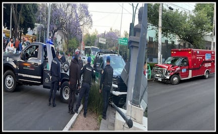 Choque entre patrulla y ambulancia en Tlalpan; menor trasladado en otra unidad tras fuerte impacto