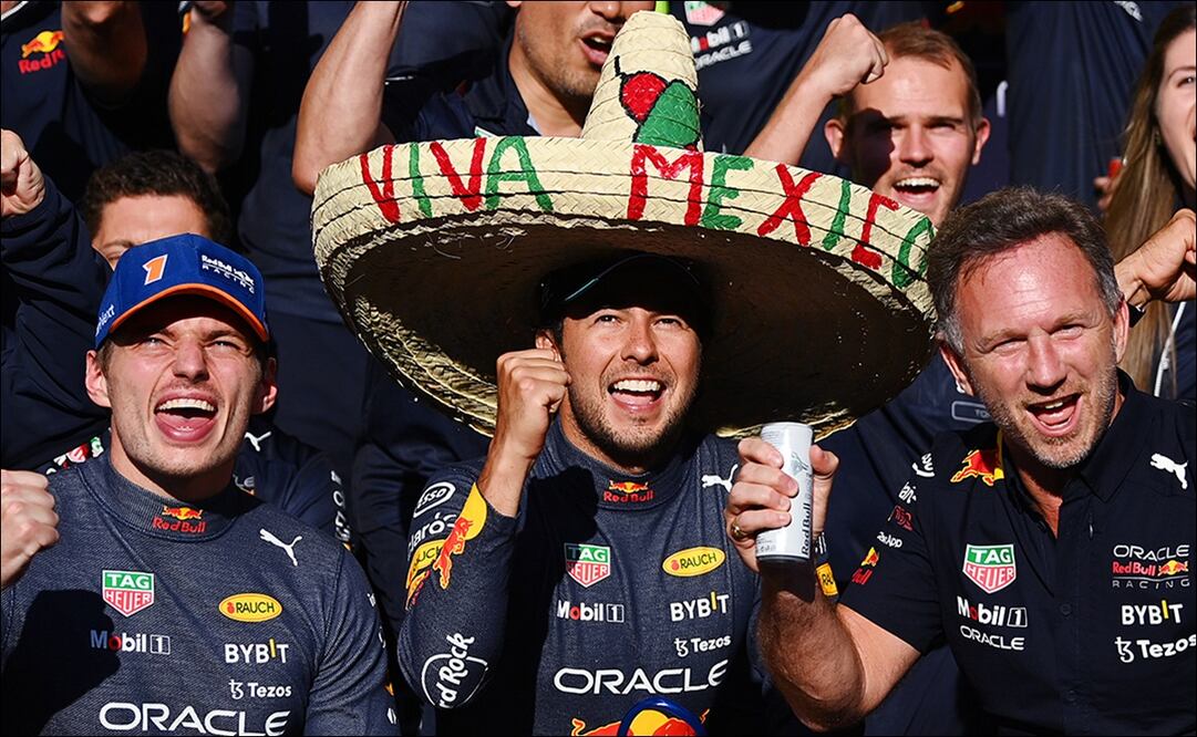 Red Bull celebró el año pasado el doble podio de Max Verstappen y Checo Pérez en el GP de Bélgica a la mexicana - Foto: Red Bull