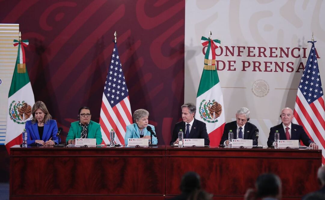 Mensaje a medios luego del Diálogo de alto nivel de seguridad entre autoridades mexicanas y estadounidenses en Palacio Nacional. Foto: Diego Simón Sánchez