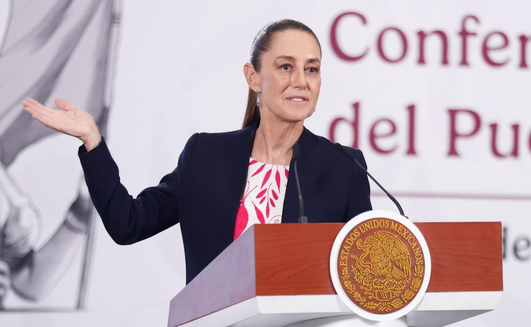 La presidenta Claudia Sheinbaum en su conferencia matutina del lunes 6 de abril de 2026. Foto: Diego Simón Sánchez/ EL UNIVERSAL
