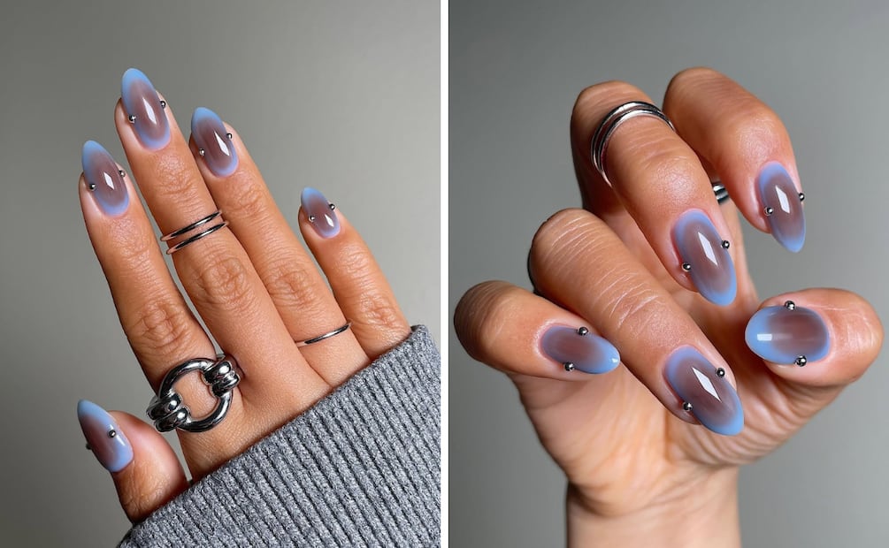Uñas efecto aura con detalles en plateado. Foto: Instagram @readthetease