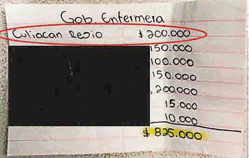 El Departamento de Justicia de Estados Unidos reveló narconóminas del Cártel de Sinaloa, en las que aparecen nombres o apodos en rojo con posiciones oficiales ejercidas por los acusados. Foto: Especial