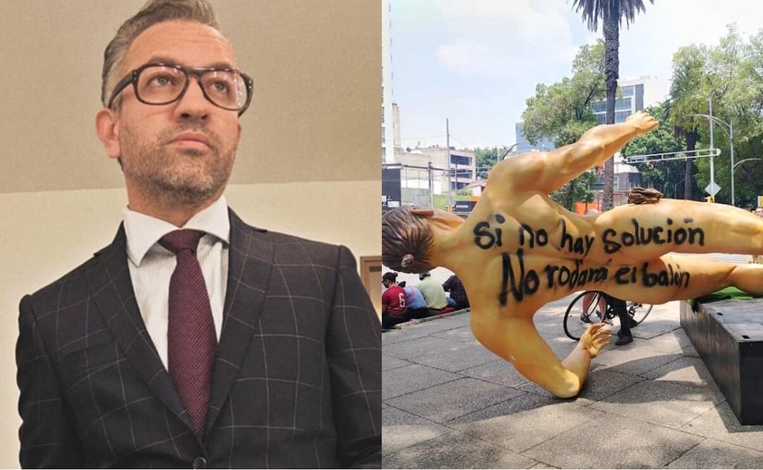 Chumel Torres reacciona a destrozos de maestros de la CNTE contra figuras de futbolistas en Reforma. Foto: Redes sociales y Osmar Alvarado / EL UNIVERSAL