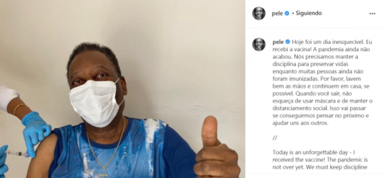 Pelé presume que recibió vacuna contra el Covid-19