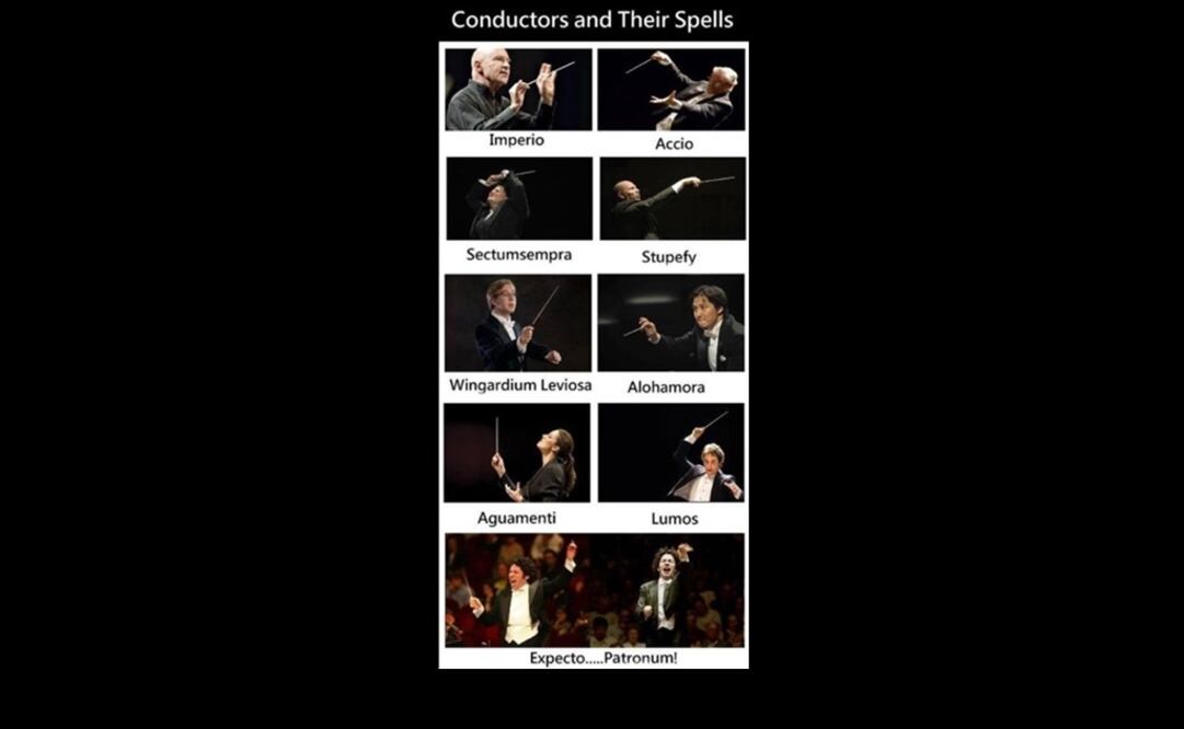 Usuarios de redes sociales celebraron con memes el Día del músico. Algunos asociaron los movimientos de los directores con los encantamientos de Harry Potter. Foto: Twitter / @MerlinalaBruja