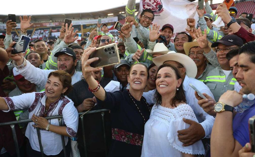 La presidenta Claudia Sheinbaum, acompañada de Rocío Nahle, durante gira de su Primer Informe de Gobierno en Veracruz, este domingo 7 de septiembre de 2025. Foto: Especial