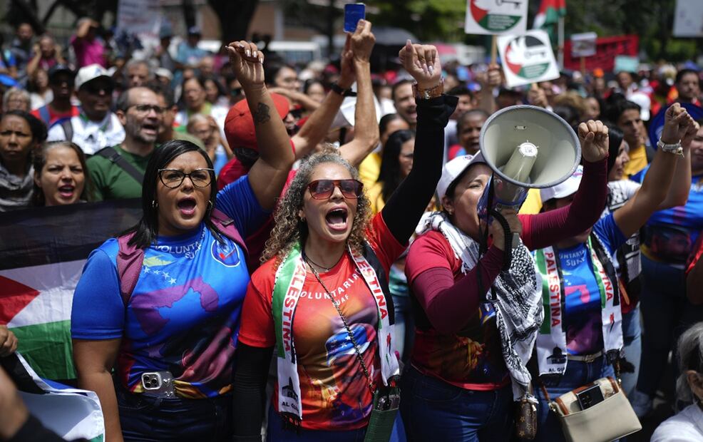 Manifestantes pro-Palestina en Caracas, Venezuela. Foto: AP