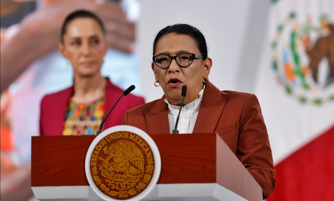 La secretaria de Gobernació, Rosa Icela Rodríguez Velázquez, durante la mañanera del 12 de agosto de 2025. Foto: Diego Simón Sánchez/EL UNIVERSAL