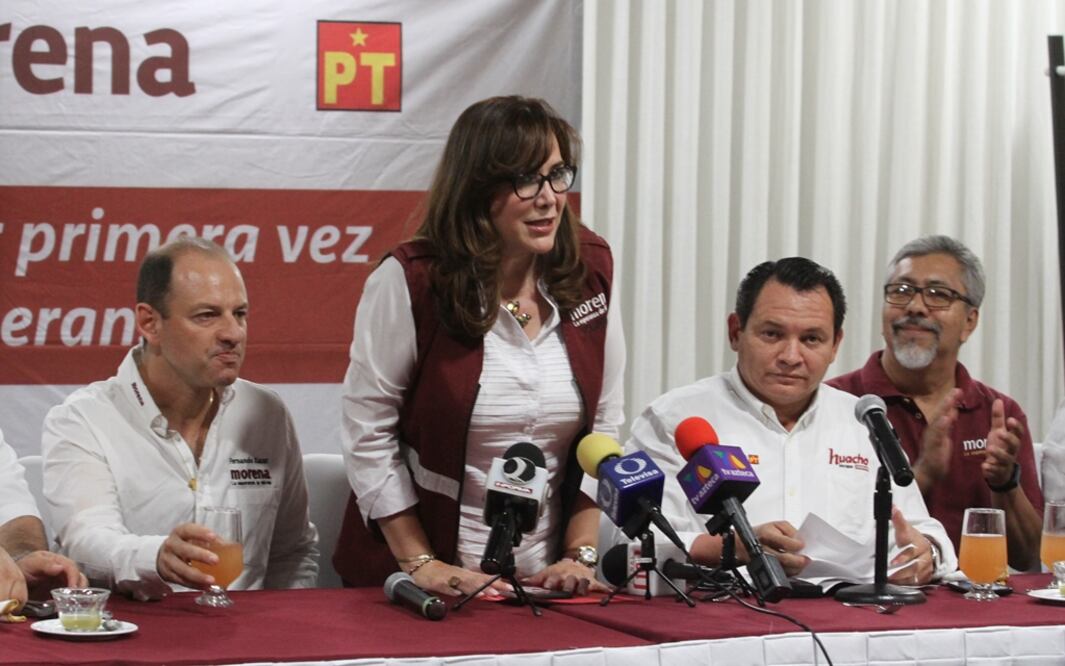 (Foto: Cuauhtémoc Moreno Cabrera) La presidenta de Morena Yeidckol Polevnsky Gurwitz, durante una rueda de prensa en Mérida