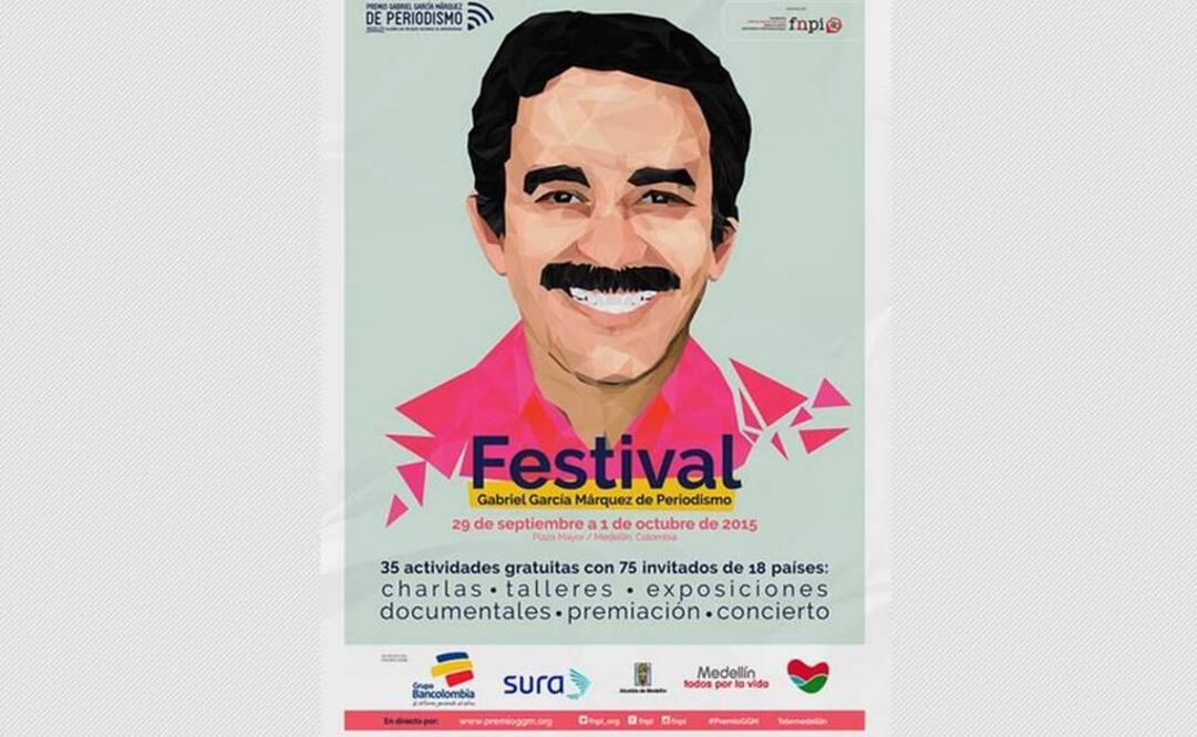El tributo se inició al diseñar la imagen del festival, que destaca a "un Gabo caricaturizado y al mismo tiempo más joven para que los asistentes no se identifiquen con el Gabo escritor o el ganador del Nobel, sino con el reportero". FOTO: FNPI.