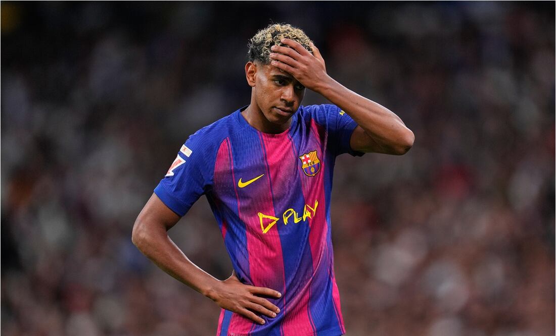Lamine Yamal se lamenta durante un encuentro con el Barcelona. FOTO: AP