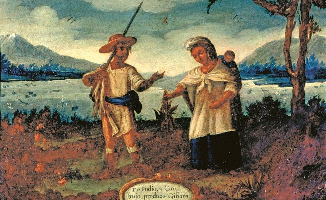 Anónimo novohispano, “De india y cambujo, jíbaro”, pintura de castas, c 1750; óleo sobre lámina de cobre. Foto: Javier Hinojosa. Colección Museo Soumaya. Fundación Carlos Slim 