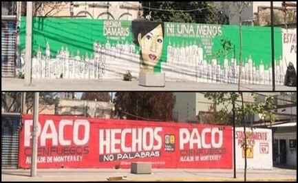 Eliminan mural contra feminicidios para poner propaganda de candidato en Monterrey y protestan