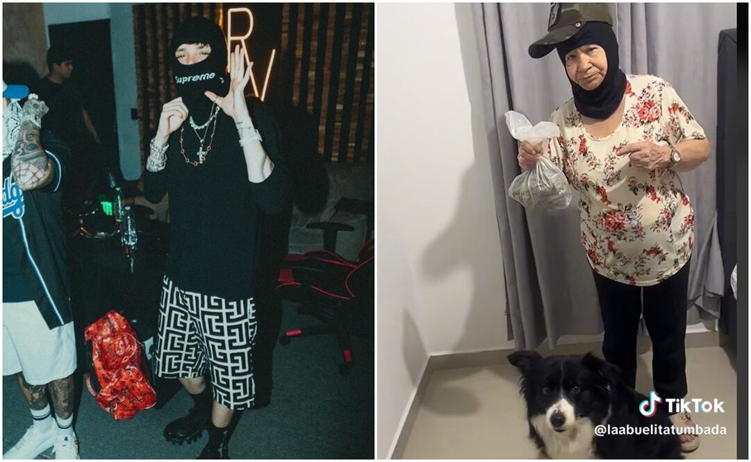 Peso Pluma y abuelita. Fotos: Capturas de Instagram @pesopluma y TikTok @laabuelitatumbada