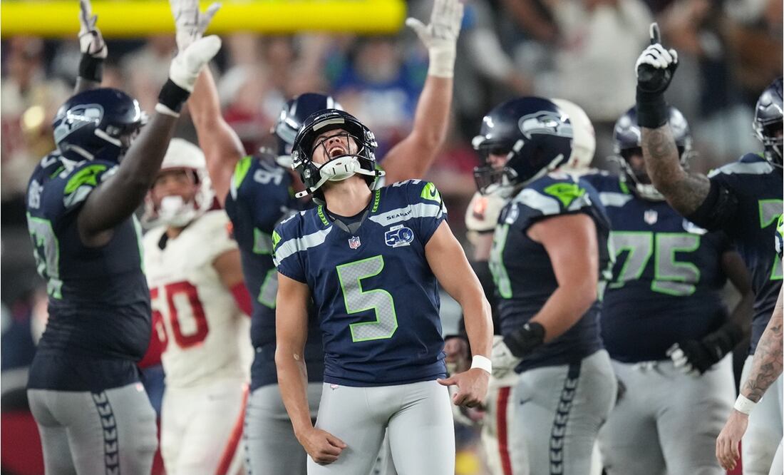 Jason Myers celebra el triunfo de Seattle. FOTO: AP