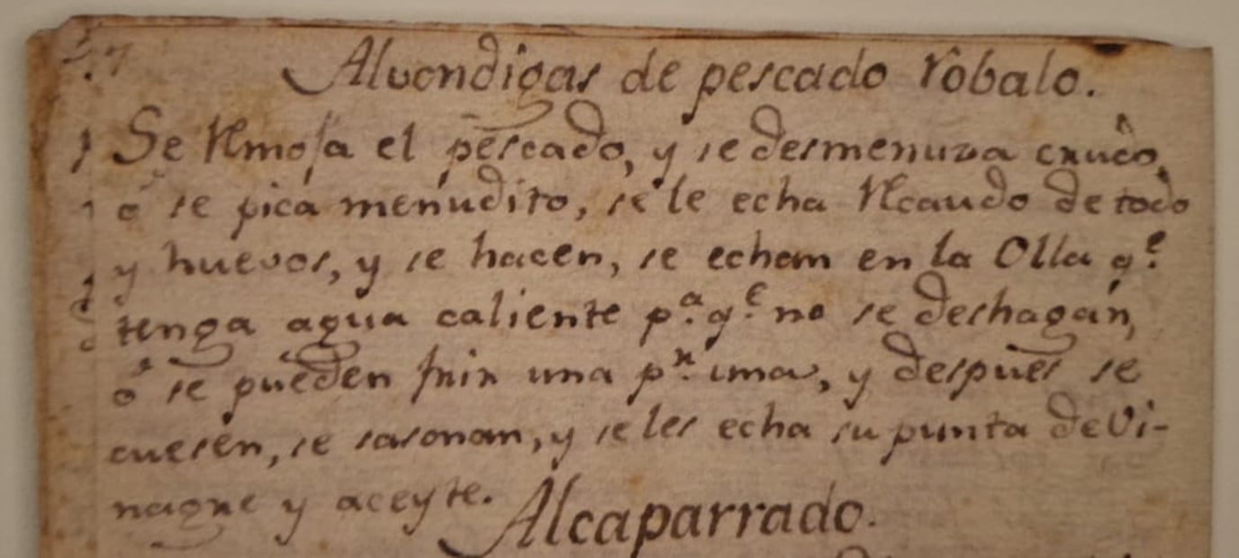 Receta de robalo salado que data de 1730. Crédito: Alberto Peralta de Legarreta.