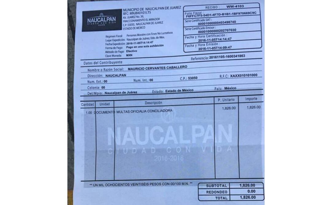 Foto de multa por mil 800 pesos a brigadistas de "Poder Antigandalla " en Naucalpan (Foto: Cortesía)