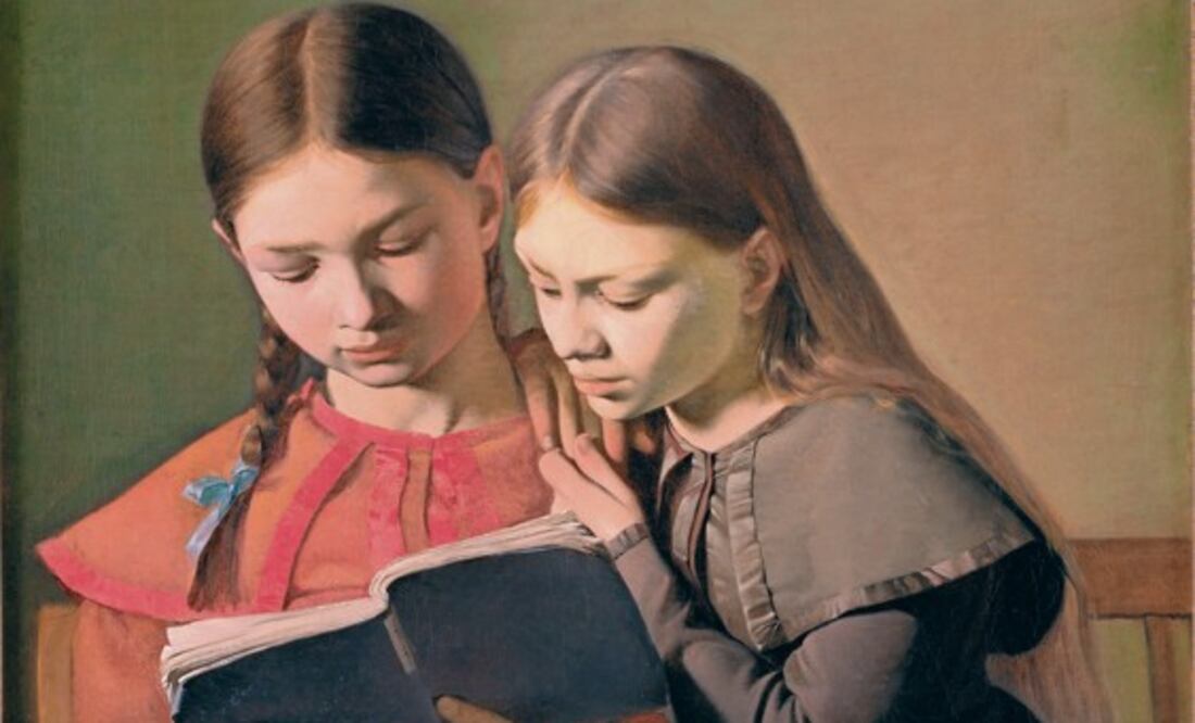 Óleo titulado Las hermanas de la artista, Signe y Henriette, leyendo un libro (1826) del artista danés Constantin Hansen. Crédito:	Statens Museum for Kunst